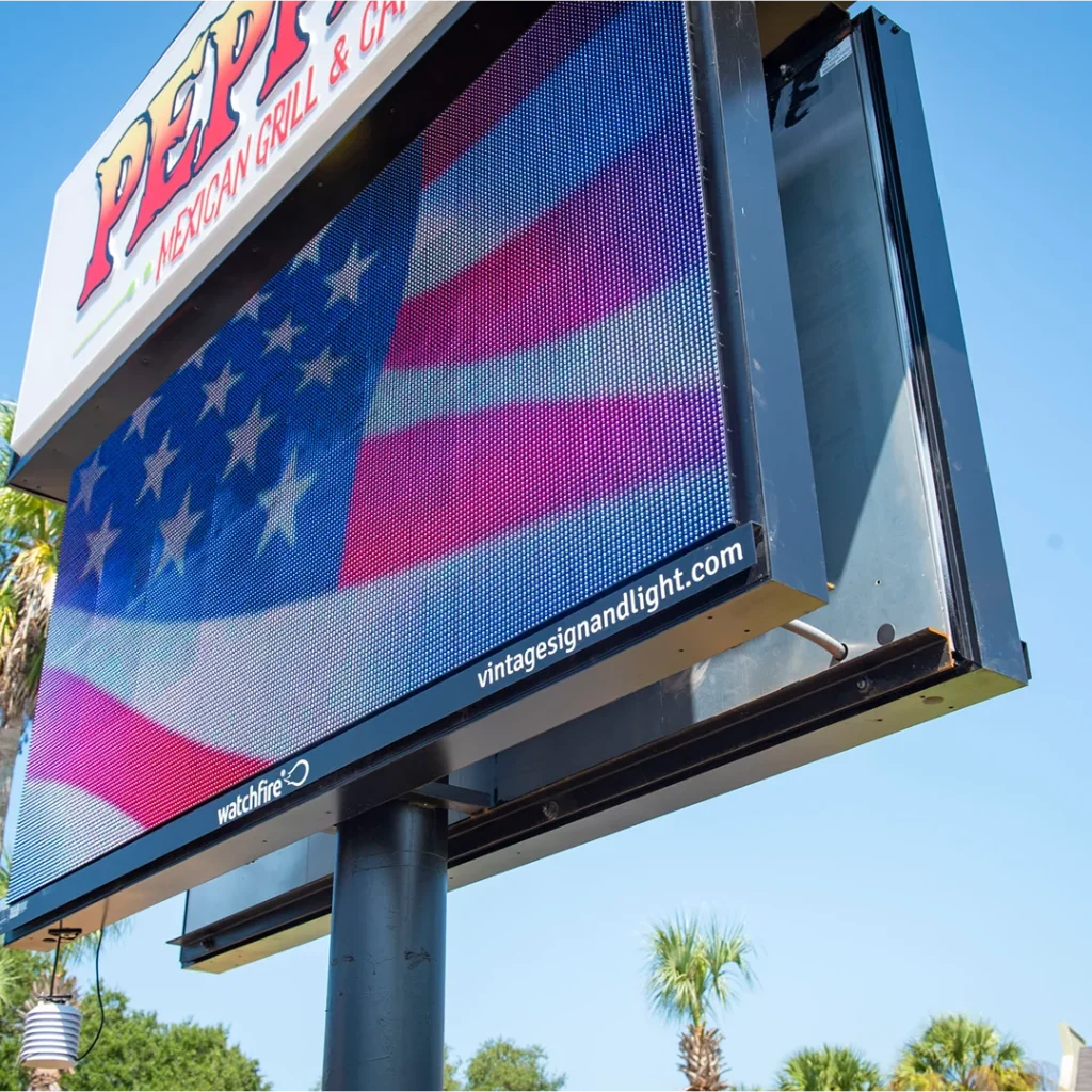 Watchfire display, installed by Vintage Sign & Light at Peppers restaurant