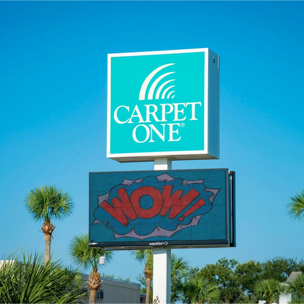 Close-up shot of LED sign for Carpet One installed by Vintage Sign & Light
