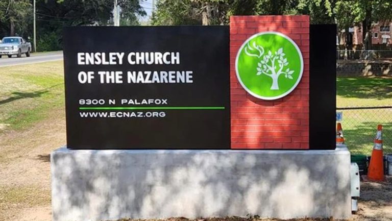 Custom monument signs for Ensley Church of the Nazarene with modern design and durable outdoor structure for clear visibility