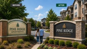 before and after image of a monument sign