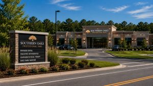 Monument sign for Southern Oaks Professional Park positioned along a roadside entrance