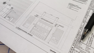 Commercial signage elevation drawing by Vintage Sign & Light showing sign dimensions and placement details.
