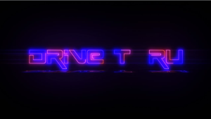 Drive-thru sign with sections of the illuminated lettering appearing dark.